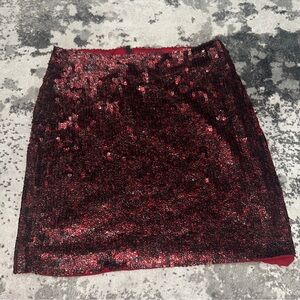Alice + Olivia Red & Black Sequin Mini Skirt